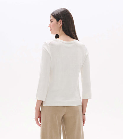 3/4 Sleeve Knit Top - White - Hatley Women