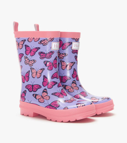 Girls Violet Butterflies Shiny Rain Boots - Hatley Girls