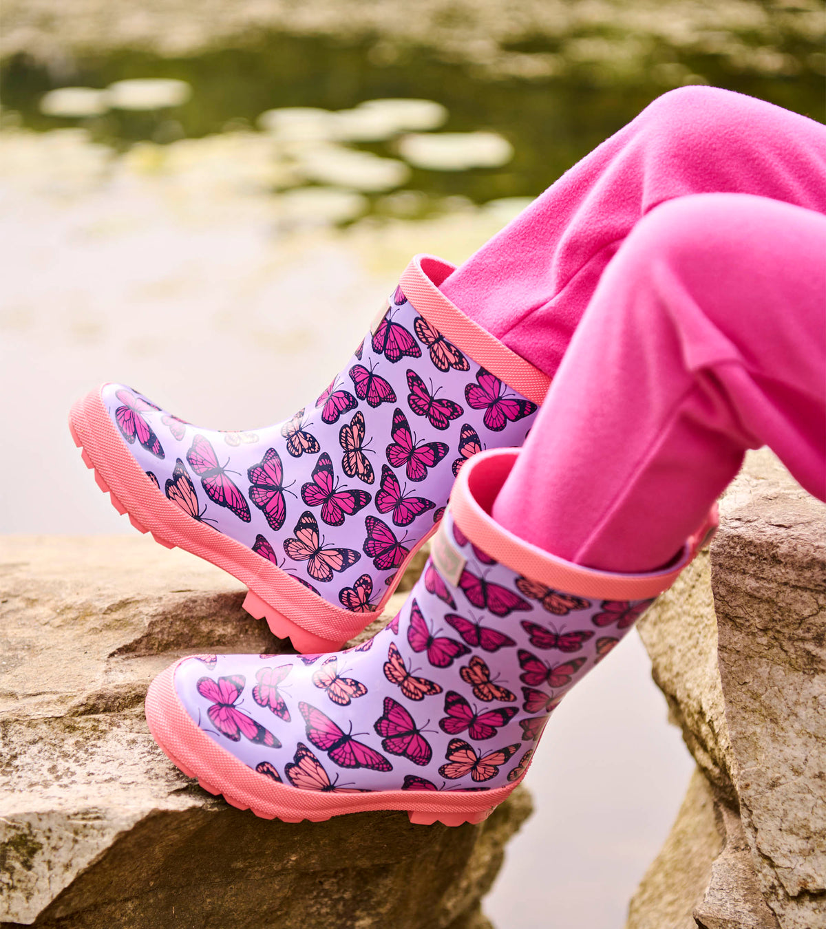 Girls Violet Butterflies Shiny Rain Boots - Hatley Girls