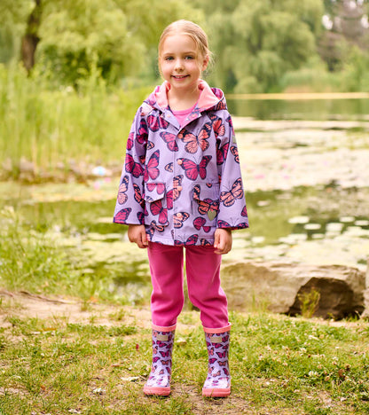 Girls Violet Butterflies Shiny Rain Boots - Hatley Girls