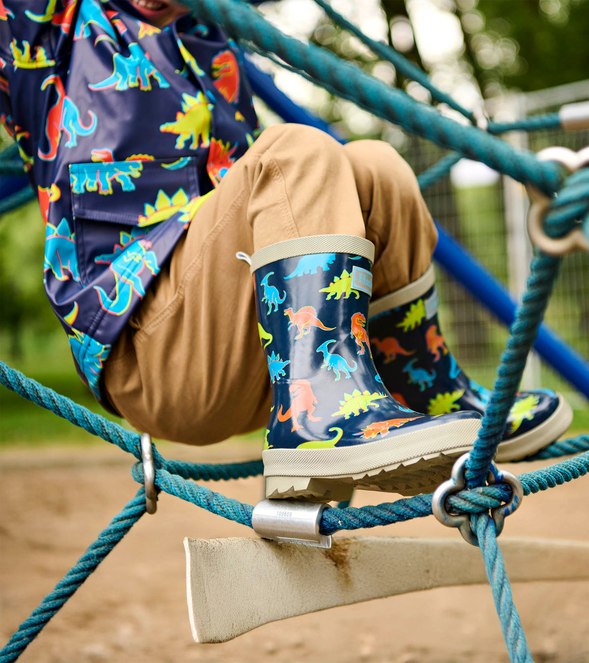 Boys Neon Dinos Shiny Rain Boots - Hatley Boys